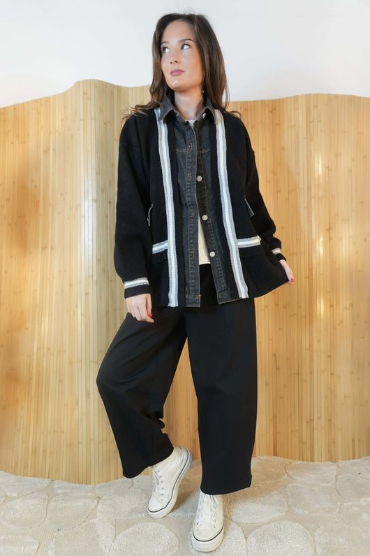 Greenwich Village Knit Bomber Jacket Black Denim /11=